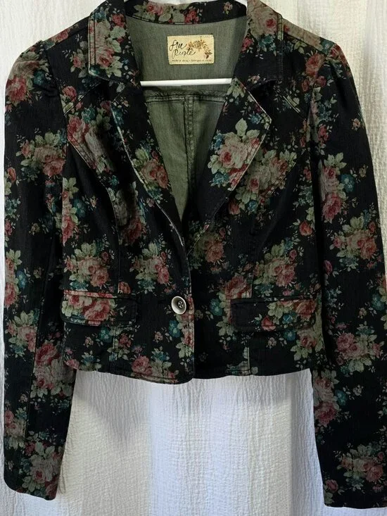 Free People Cropped Floral Blazer Jacket Size 6 Boho Romantic Cottagecore - Picture 1 of 14